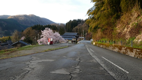 左に見える町は小原町